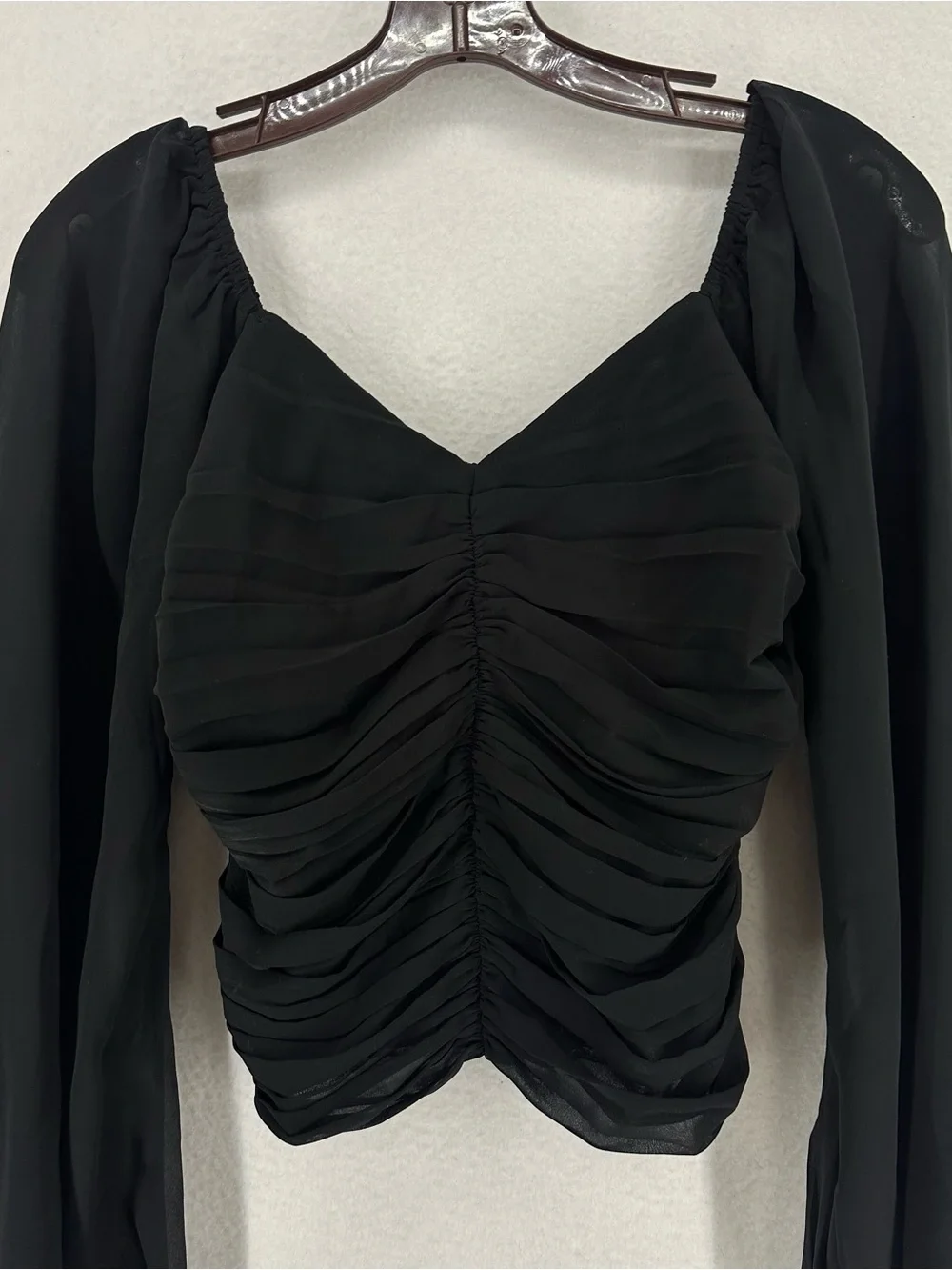 Abercrombie‎ & Fitch Ruched Sweetheart Puff Sleeve Crop Top Women’s Small Black